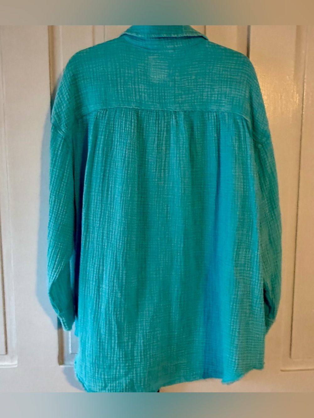 Aerie Oversized Cotton Gauze Button Down Shirt - Teal Blue - XL - Picture 2 of 5